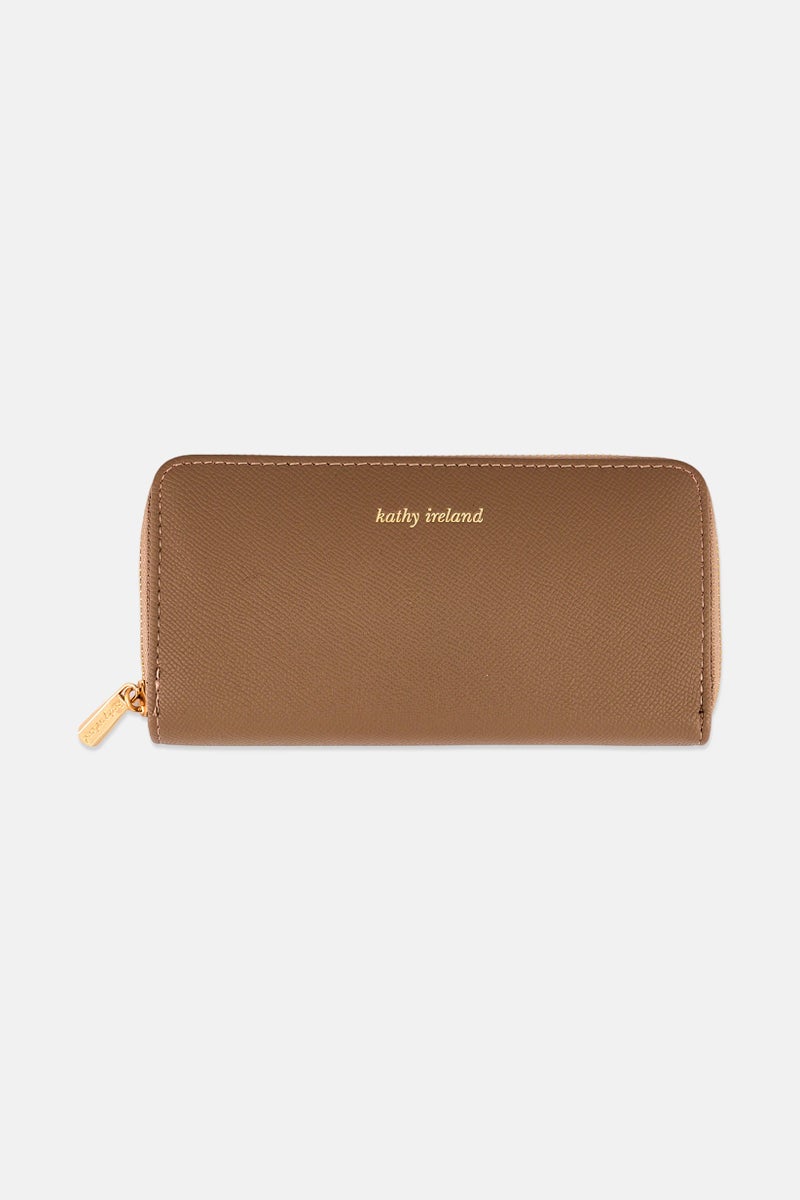 Kathy Ireland Women Brand Logo Zip Around Wallet, Taupe - Image 1
